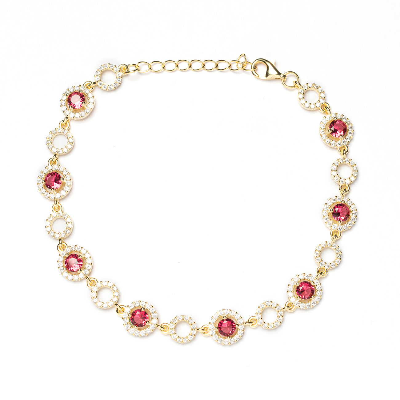Bracciale donna con cerchi con pietra rossa